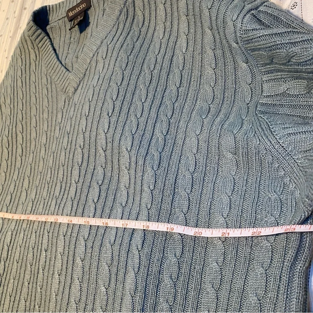Mendocino cable blue v neck sweater silk cashmere blend Large